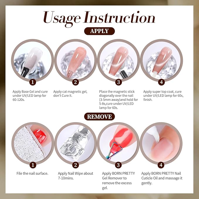 Born Pretty Cat Magnetic Eye Gel Nail Polish, 6 Colors Retro Magnetic Glitter Gel Polish Set Silver Pink Red Nail Polish Kit Soak Off LED Nail Art DIY Salon Gift-VivaGrace Women