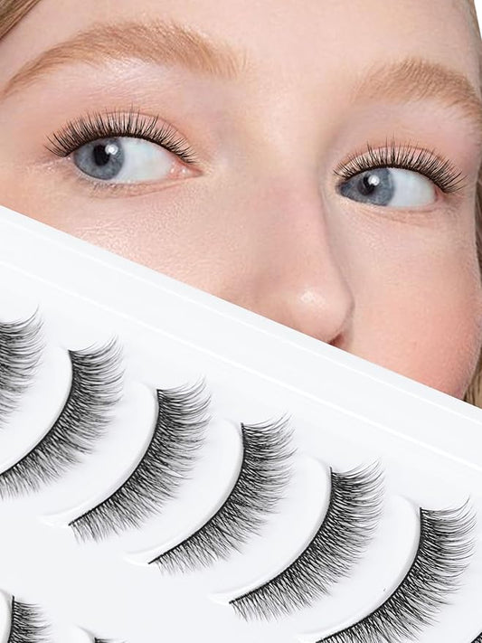Natural Lashes 7MM Extra Short Eyelashes Natural Cat Eye Lashes 10 Pair False Eyelashes Wispy Eye Lashes Pack C Curl Strip Lashes 3D Volume Short Lashes Siligli Eyelashes-VivaGrace Women