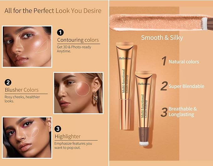 Go Ho Liquid Contour Beauty Wand,Blendable Super Silky Cream Contour Stick,Moisturizing Contour Blusher Stick with Fine Cushion Applicator,Cruelty-free, 002# Medium Brown-VivaGrace Women