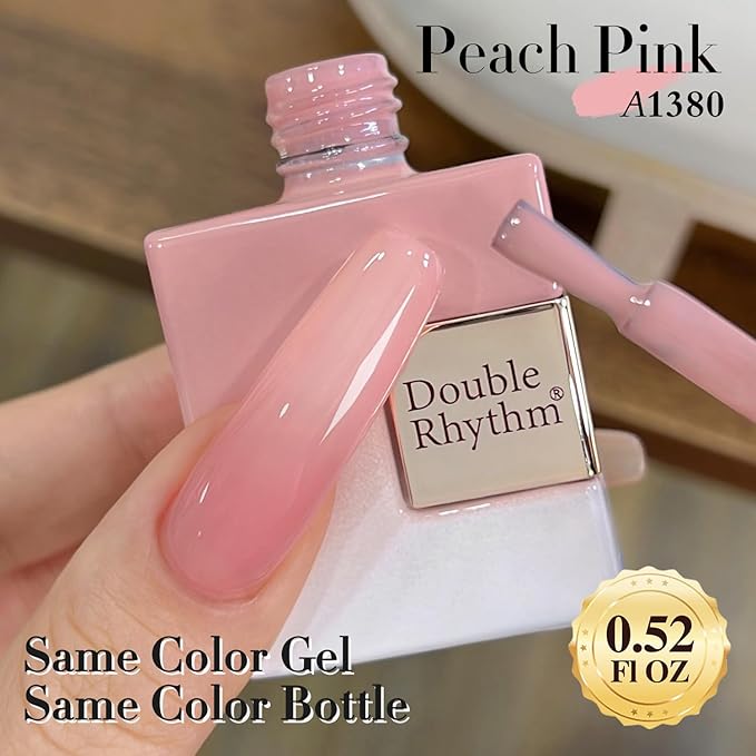 Double Rhythm 0.50 OZ Translucent Gel Polish Same Color Same Bottle Sheer Pastel Neutral Natural Milky 15 ML Jelly UV Nail Art DIY at Home (Jelly Rose Pink-A1380)-VivaGrace Women