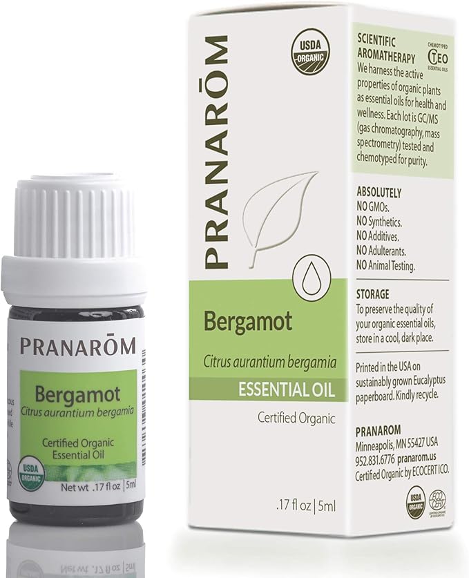 Pranarom USDA Certified Organic Bergamot Essential Oil (5ml), 100% Pure Undiluted Therapeutic Grade from Italy for Aromatherapy, Diffuser, Uplifting Scent, Immune Support, Relaxation, Sleep-VivaGrace Women