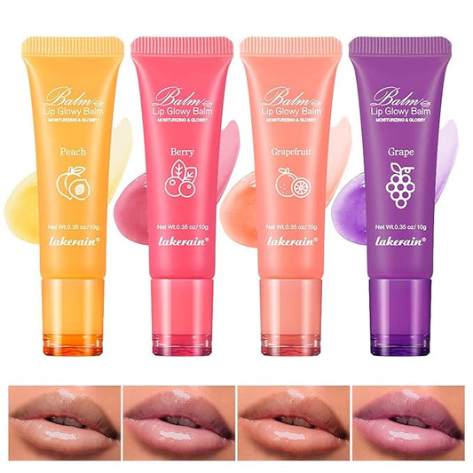 4Pcs Lip Glowy Balm | Lip Sleeping Mask | Plumping Lip Gloss | Tinted Lip Balm (Grape, Peach, Berry, Grapefruit)-VivaGrace Women
