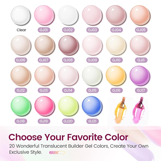 JODSONE Builder Gel Nail Kit with U V Light Base Top Coat 21 Colors High Shine Builder Gel and 100 PCS Extension Stickers-VivaGrace Women