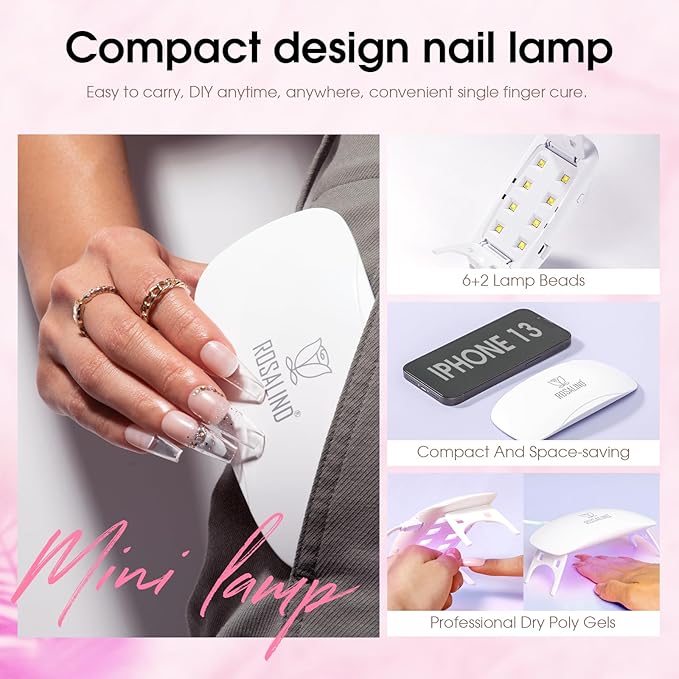 ROSALIND Poly Nail Gel Kit -12 Colors + Nail Art Accessories kit Clear Nude Poly Nails Gel Kit Starter Kit With Slip Solution Pro Nude Pink Nail Extensions Gel Set with Mini UV Lamp-VivaGrace Women
