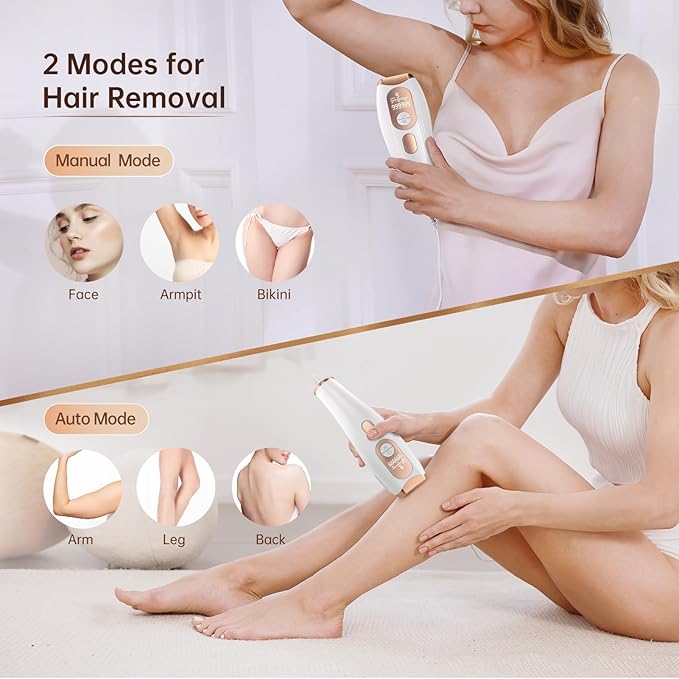 Laser Hair Removal IPL Laser Hair Removal for Women and Men Permanent, 999999 Flashes, At-Home Hair Removal Device for Facial Legs Arms Whole Body Use (White Gold)-VivaGrace Women