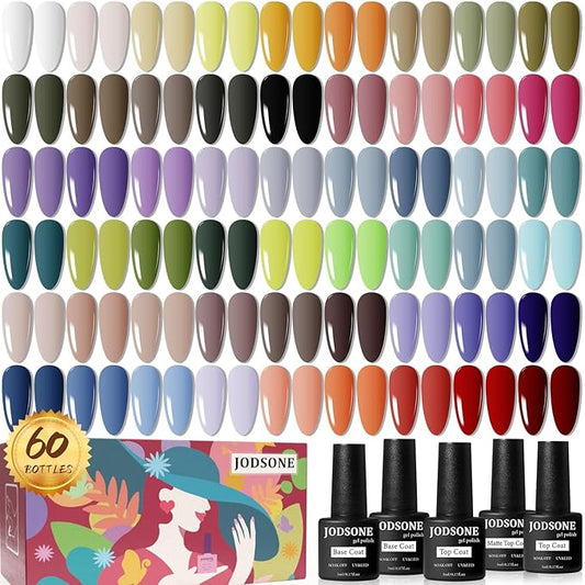 JODSONE 60 PCS Gel Nail Polish Set All Seasons No Wipe Base Coat Matte Glossy Top Coat Nail Gel Polish Kit for Starter Manicure DIY at Home Enjoy Fun-VivaGrace Women