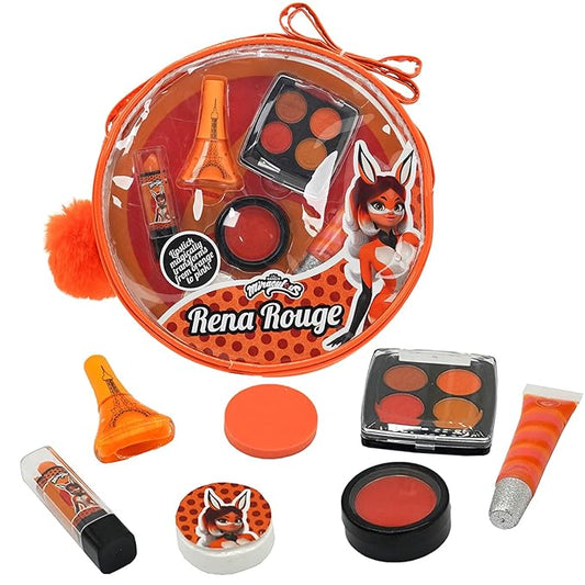 Miraculous Ladybug Kids Makeup Set - 10 Piece Bag with Nail Polish, Hair Chalk, Stickers & More - Safe, Non-Toxic Pretend Play Cosmetics - Rena Rouge Themed Makeup Kit for Children-VivaGrace Women