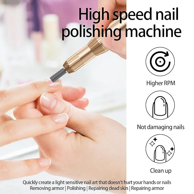 Electric Nail Drill Professional Machine Efile Manicure Pedicure Tools Portable File for Acrylic Gel Dip Powder Nails Salon Use Manicure Pedicure Nail Supplies (Gold)-VivaGrace Women