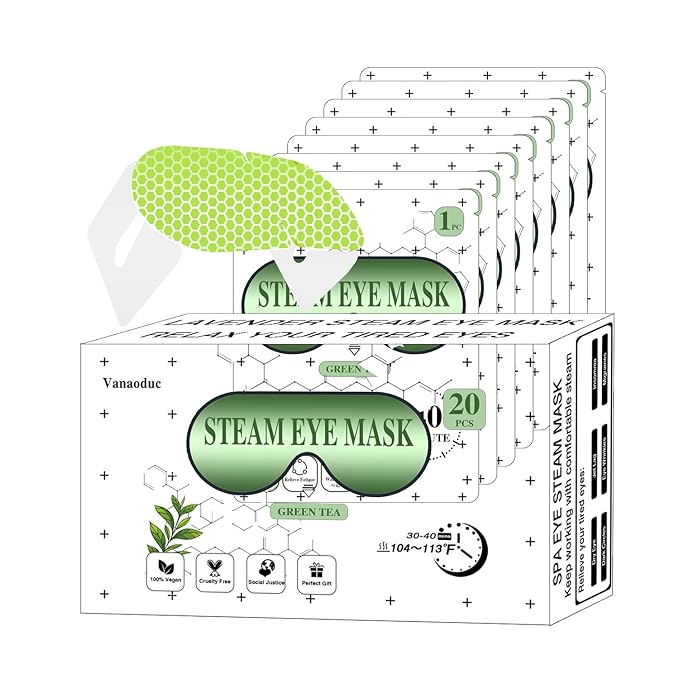 Steam Eye Masks for Dry Eyes, Heated Eye Mask Reduce Puffiness & Dark Circles, Hydrate & Soothe Tired Eyes, Travel Essentials, Business Trip, Party Favors, Green Tea 20 Packs-VivaGrace Women