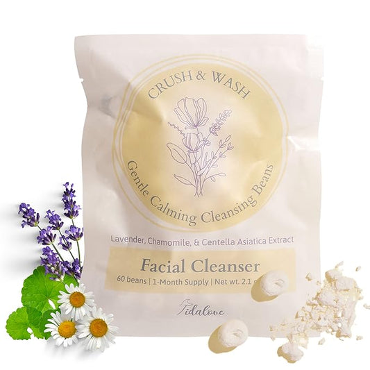 Daily 3 in 1 Facial Cleanser, Exfoliator and Wash-off Mask, Vegan, Cruelty Free, Plastic Free, Travel Friendly, 1 Month Supply Refill (60 Tablets) (Calming)-VivaGrace Women