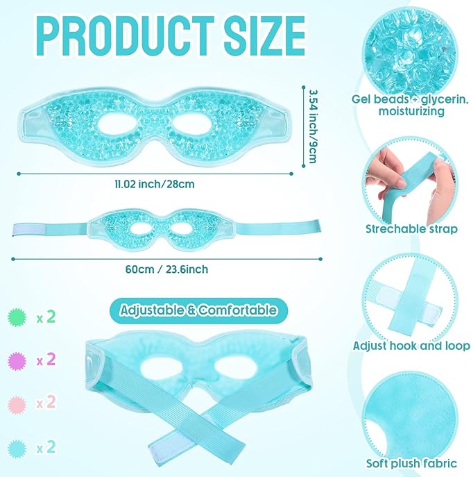 8 Pcs Gel Eye Mask Reusable Cooling Eye Mask Hot Cold Eye Mask with Plush Backing Eye Ice Pack for Cold Compress Dry Eyes Stress Relief Skin Care-VivaGrace Women