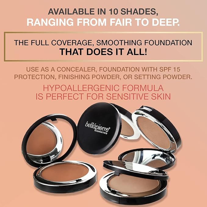 bellapierre Compact Mineral Foundation SPF 15 | Vegan & Cruelty Free Natural Makeup | Full Coverage Matte Foundation | Hypoallergenic | Oil & Talc Free - 0.35 Oz - Cinnamon-VivaGrace Women