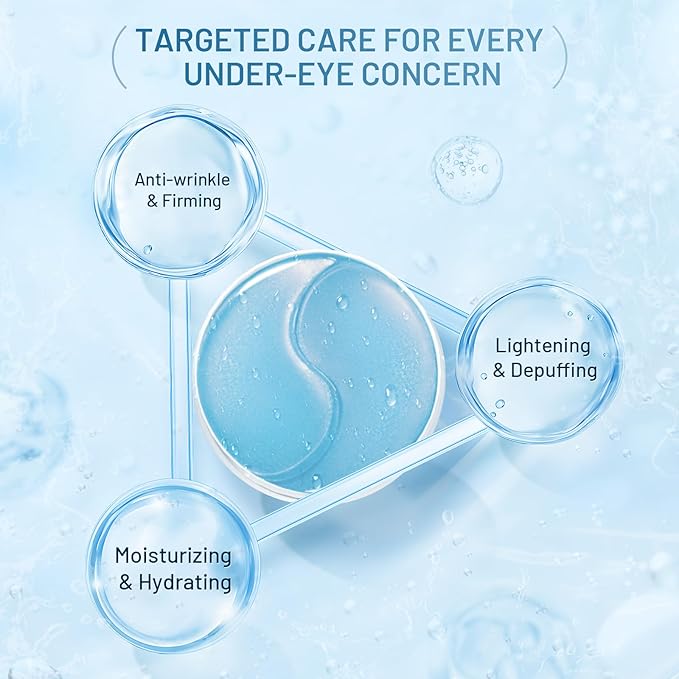 Under Eye Masks Patches - Hyaluronic Acid Collagen for Dark Circles,Eye bags, Fine Lines,puffiness Smoothing Skin Care Treatment Hydrating for Women and Men, (60 Pcs) Blue-VivaGrace Women