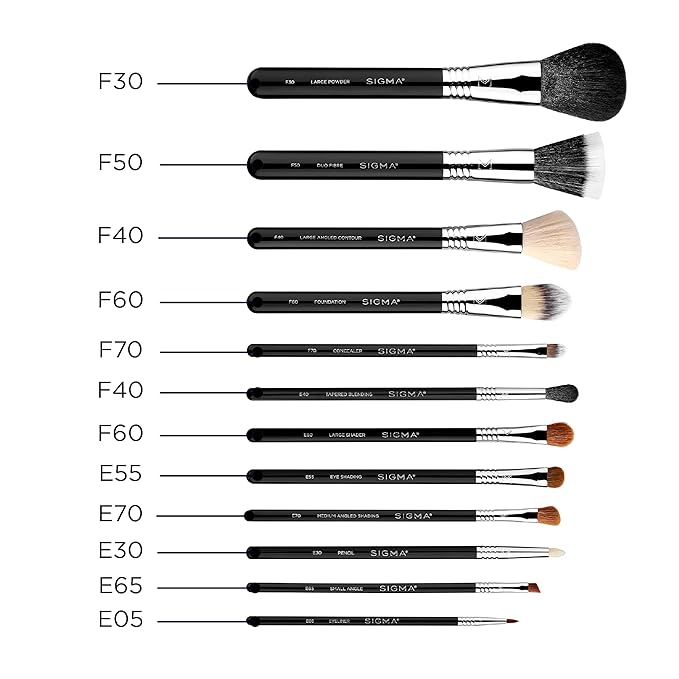 Sigma Beauty Essential Makeup Brushes Set – Professional Grade Makeup Brush Set with Premium Fibers and Sleek, Durable Handles for Face & Eyes, Includes 12 CK001 Black Makeup Brushes-VivaGrace Women