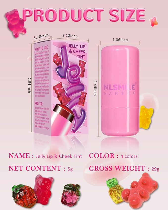 Makeup Jelly Tint, Cooling Water Jelly Tint Red Blush Stick, Sheer Lip & Cheek Tint Stain, Long Lasting Waterproof Jelly Blush Lip Gloss, Vivid Color, Non-Sticky, Buildable Tinted Jelly Lip Stains-03-VivaGrace Women