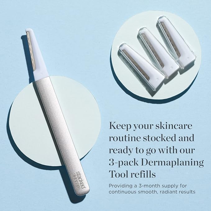 StackedSkincare Dermaplaning Replacement Blades - 3 Pack Face Razor Refills for Women, Peach Fuzz Remover and Exfoliating Tool, Fits StackedSkincare Dermaplane Tool-VivaGrace Women