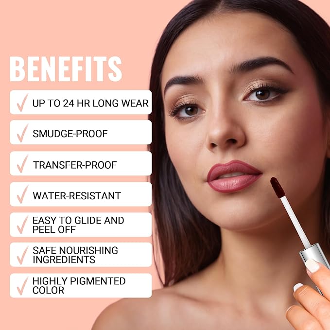 iMethod Lip Stain - Lip Liner Stain, Peel Off Lip Stain with Tweezer, Natural Long Lasting, Waterproof, Easy to Use, Stay On All Day, Rose-VivaGrace Women