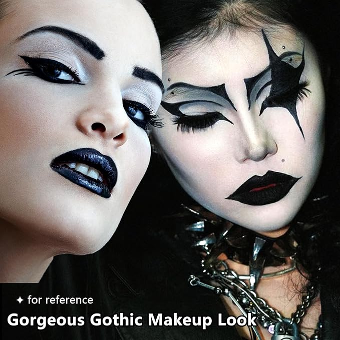 Halloween Goth Makeup, Complete Goth Make Up Set with White Foundation, Black Lipstick, Dark Smokey Eyeshadow Kit for SFX Gothic Makeup, Cosplay, Costume Party, Theater and Film-VivaGrace Women