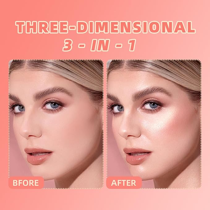 3 in 1 Contour Highlighter Blush Makeup Palette Kit, Matte Shimmer 3 Colors Highlighting Bronzing Blusher Eyeshadow Pallet, Long Lasting Full Face Eyes Contouring Shaping Makeup Set with Mirror-VivaGrace Women