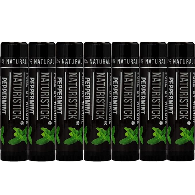 7-Pack Black Peppermint Lip Balm for Men and Women. Attractive Black Stick Gift Set by Naturistick. 100% Natural. Best Beeswax Chapstick for Healing Dry, Chapped Lips. Made in USA-VivaGrace Women