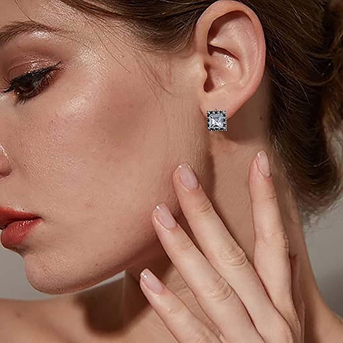 Boho Tiny Crystal Square Earrings Silver Cz Square Earrings Cz Rhinestone Square Stud Earrings Silver Geometric Earrings Jewelry for Women and Girls-VivaGrace Women