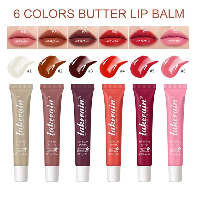 Lip Glowy Balm Butter Lip Balm Plumps Moisturizing Hydrating Lip Mask Repair Moisturizer Lips Care Lip Treatment for Dry Cracked Lip, Glossy Finish, Vegan Tinted Lip Balm Chapstick (#1 Vanilla)-VivaGrace Women