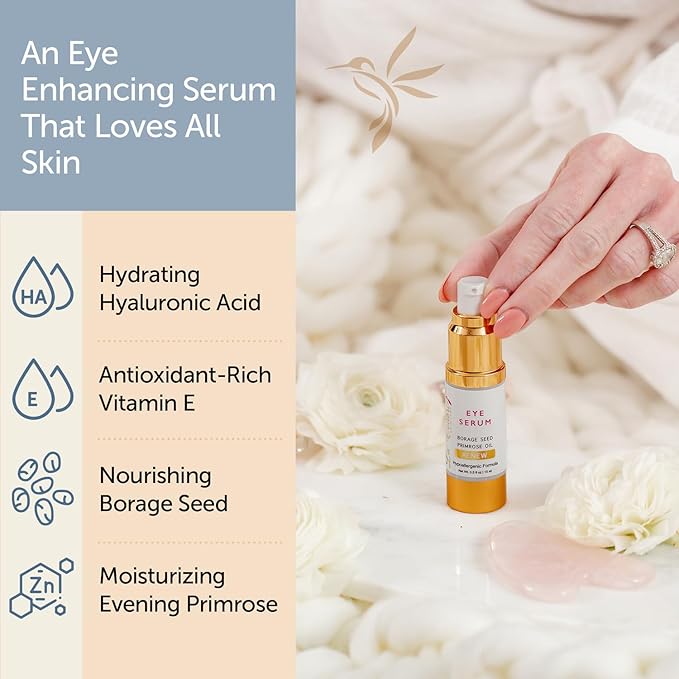 Renew Vegan Under Eye Serum for Dark Circles and Puffiness - Aging Skin Serum for Eye Bags, Fine Lines, Wrinkles, Crows Feet with Borage and Primrose - 0.5 Ounces-VivaGrace Women