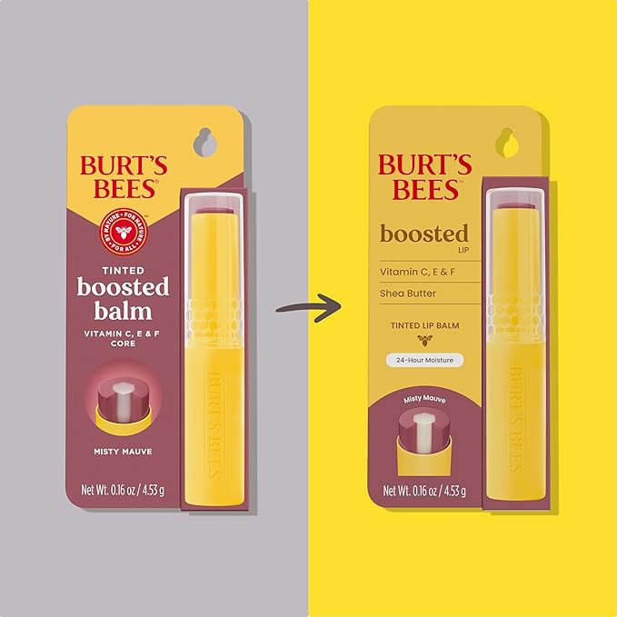 Burt’s Bees Back To School Gift Ideas, Tinted Boosted Balm, Misty Mauve, Hydrating Tinted Lip Balm with Vitamin C, E, and F Core, 24 Hour Lip Moisturizer, 100% Natural Origin, 1 Count, 0.16oz-VivaGrace Women