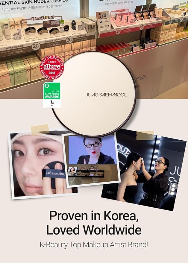 [JUNGSAEMMOOL OFFICIAL] Essential Skin Nuder Cushion (06 Pink Light) | Refill Not Included | Natural Finish | SPF50 Broad Spectrum | Makeup Artist Brand | Cream Foundation-VivaGrace Women