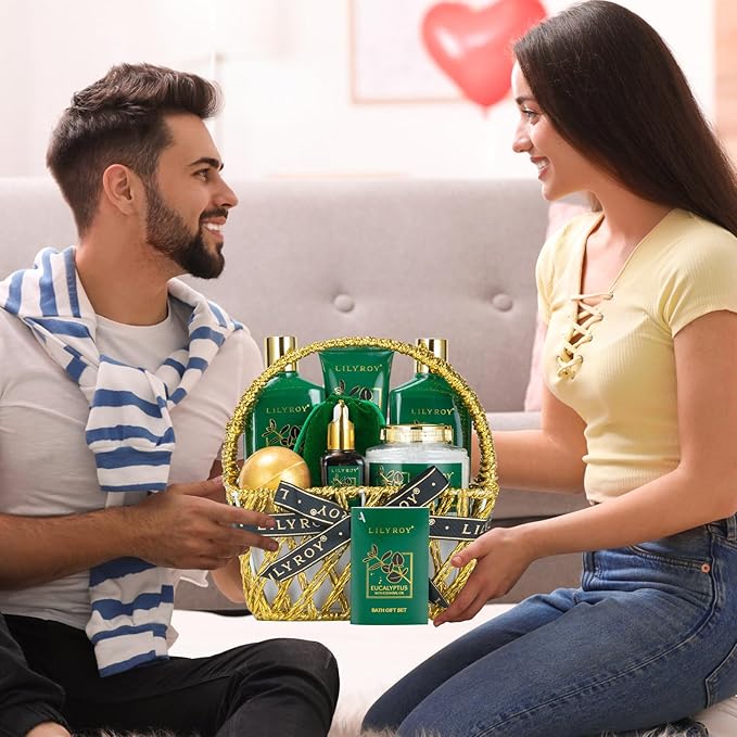 Mothers Day Spa Gift Basket for Women 9 Pieces Premium Eucalyptus Bath & Body Care Kit for Women & Men, Holiday Gift for Christmas, Valentine's Day, Father's Day, Birthday with Shower Gel & More-VivaGrace Women