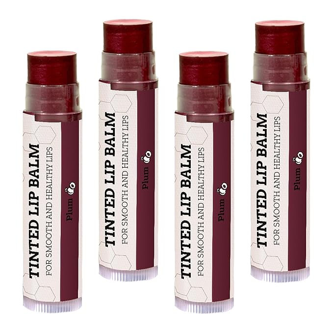 Tinted Lip Balm by Earth’s Daughter – 4 Pack of Plum Color – Beeswax, Coconut Oil, Cocoa Butter, Vitamin E – Moisturize and Beautify – Paraben Free-VivaGrace Women