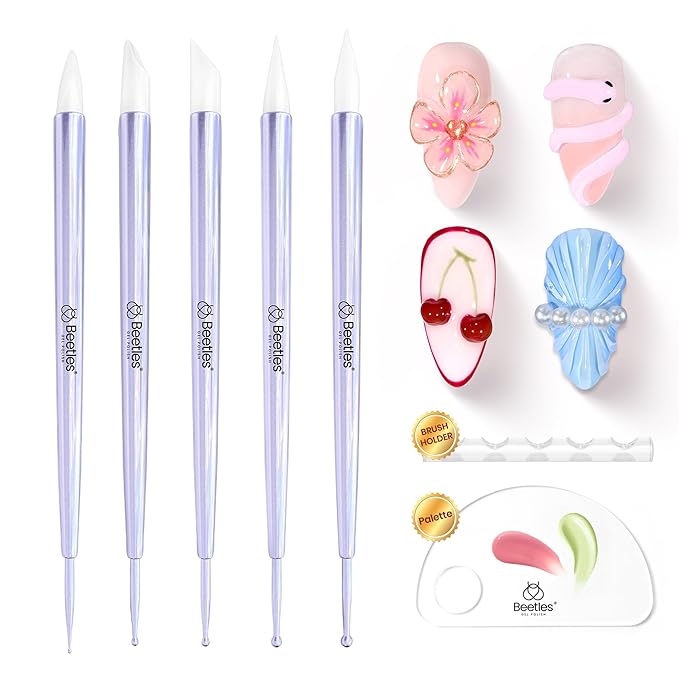 Beetles 5PCS Nail Art Dotting Tools Nail Art Sculpture Pen, Dual-Head Resin Nail Art Tools, Carving Drawing Tool, Silicone Brushes Set Pottery Clay Sculpting Tools Modeling Painting Tool DIY Art-VivaGrace Women