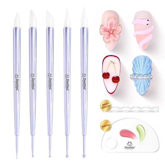 Beetles 5PCS Nail Art Dotting Tools Nail Art Sculpture Pen, Dual-Head Resin Nail Art Tools, Carving Drawing Tool, Silicone Brushes Set Pottery Clay Sculpting Tools Modeling Painting Tool DIY Art-VivaGrace Women