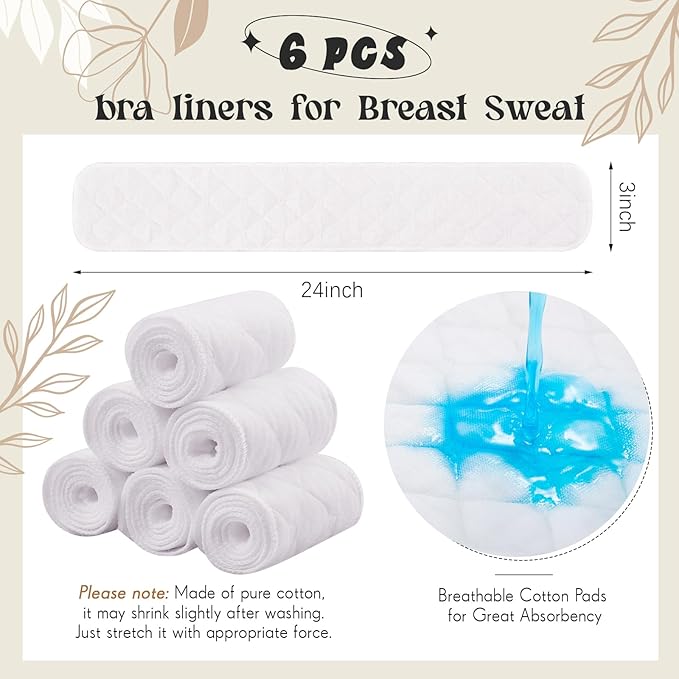 Toulite 6 Pcs Cotton Bra Liners Rectangle Under Bra Pads 3 Layer Bra Sweat Liners for Women Sweating Supplies-VivaGrace Women