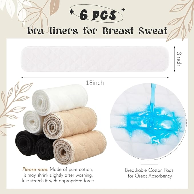 Toulite 6 Pcs Cotton Bra Liners Rectangle Under Bra Pads 3 Layer Bra Sweat Liners for Women Sweating Supplies-VivaGrace Women