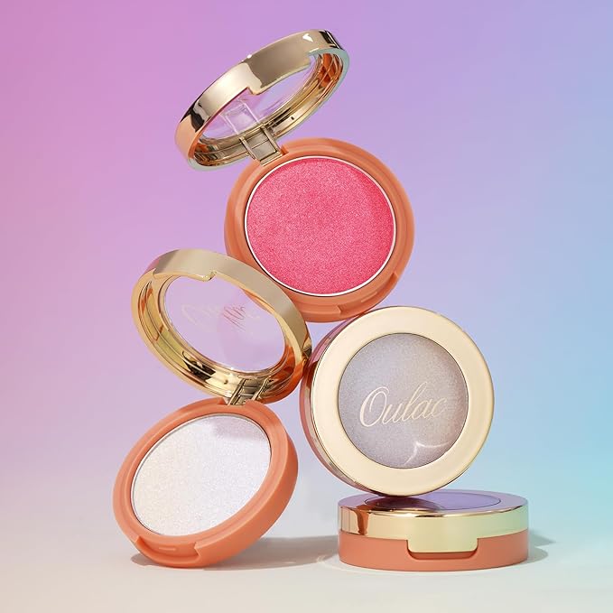 Oulac Luminisers Blush Face & Eyeshadow 2 in 1 Glow,Brighten Skin As Highlighter Makeup, Shimmer Blusher,Buildable and Vegan Cosmetics,4.8g F14 Blue Moon-VivaGrace Women