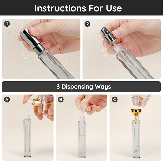 Segbeauty Glass Perfume Bottle Set, 5 Pack of 10ML Portable Perfume Travel Refillable, Empty Atomizer Sprayer for Perfume Cologne Dispenser, Travel Sample Bottles Perfume Making Kit with Refill Tool-VivaGrace Women