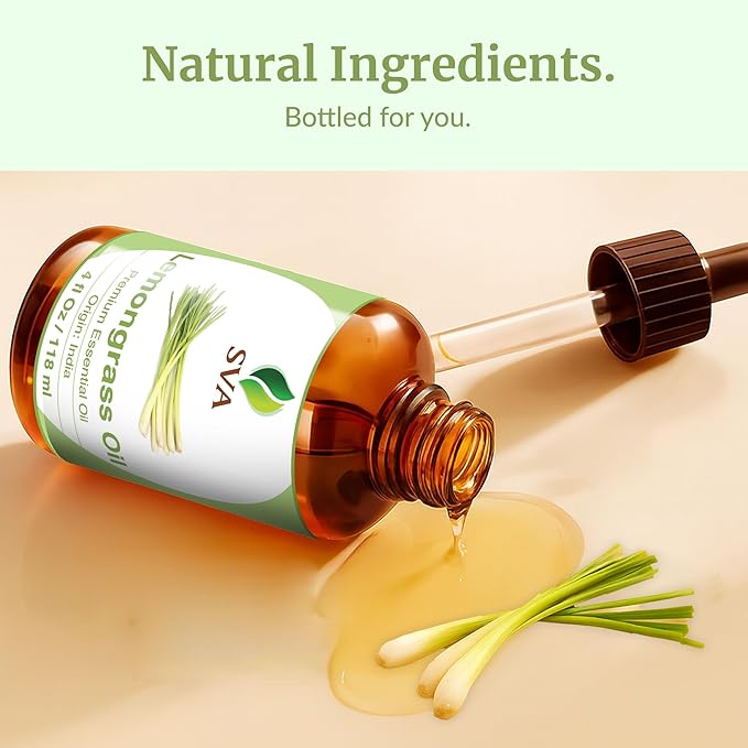 SVA Lemongrass Essential Oil – 4 Fl Oz – 100% Natural Lemongrass Oil - for Diffuser, Hair Care, Face, Skin Care, Aromatherapy, Scalp and Body Massage, Soap and Candle Making - with Dropper-VivaGrace Women