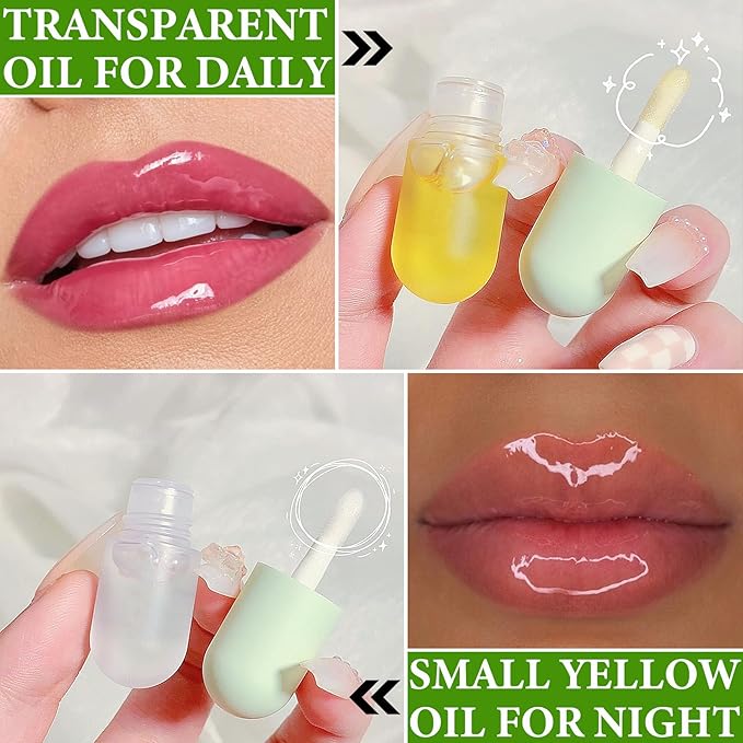 Lip Plumper Set,Lip Plumper Oil Gloss Moisturizing Lip Plumper Lip Care Serum,Hydrating Plump Gloss Reduce Fine Lines,Lip Plumper for Day & Night Use Set A（2Pcs）-VivaGrace Women