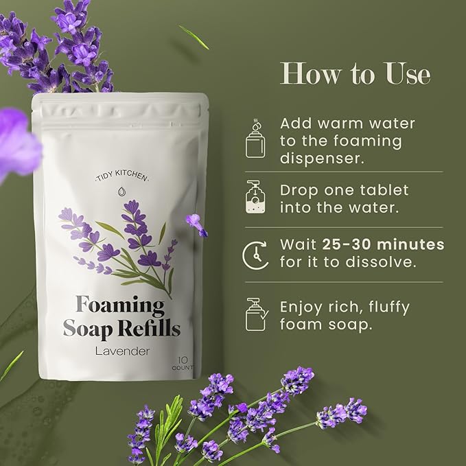 Foaming Hand Soap Refills – Rich, Moisturizing Lather in Lavender Scent, Works with Dispensers, 10 count
