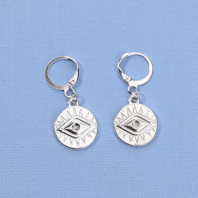 Evil Eye Coin Earrings Silver Disc Drop Earrings Evil Eye Hoop Earrings Vintage Lucky Charm Earrings Jewelry for Women and Girls-VivaGrace Women