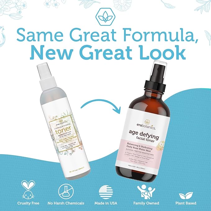Era Organics Hydrating Toner for Face - Refreshing and Balancing Anti Aging Facial Mist with Rose Water, Apple Cider Vinegar, Witch Hazel-VivaGrace Women