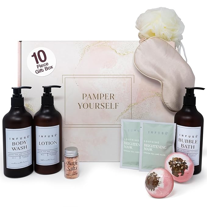 10-Piece Spa Gift Box for Women | Self-Care Set with Eye Mask, Loofa,Bath Bombs,Face Masks,Bubble Bath, Lotion, Body Wash & Bath Salt | Gift for Mom, Grandma, Wife, Bridesmaid or Loved Ones-VivaGrace Women