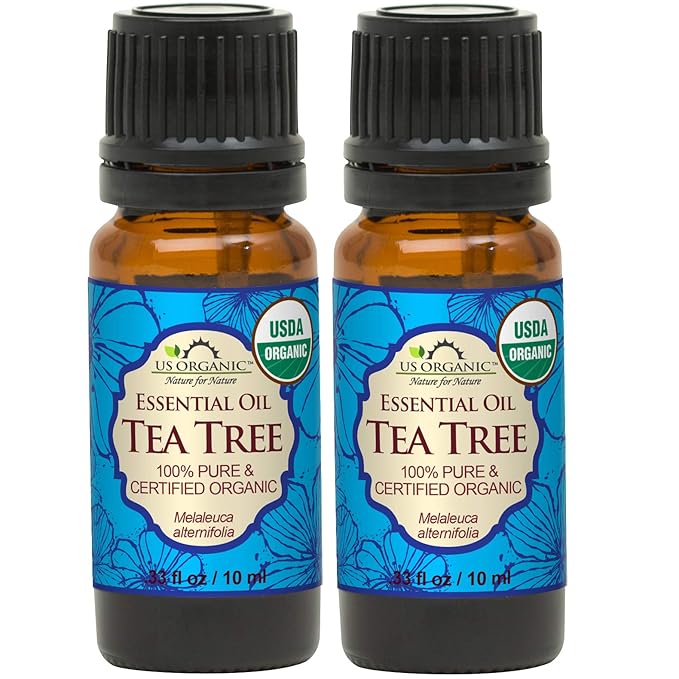 US Organic 100% Pure Tea Tree Essential Oil, Steam Distilled, USDA Certified Organic, for Hair, Skin, Scalp, Foot, Toenails, and More. Sourced from South Africa, Undiluted, Non-GMO (10 ml, 2 Pack)-VivaGrace Women