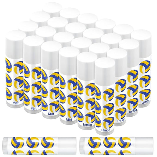 24 Pcs Volleyball Lip Balm Volleyball Team Gifts Volleyball Party Favors Volleyball Lip Balm Gift for Volleyball Team Volleyball Party Guest Supplies (Blue,white,yellow)-VivaGrace Women