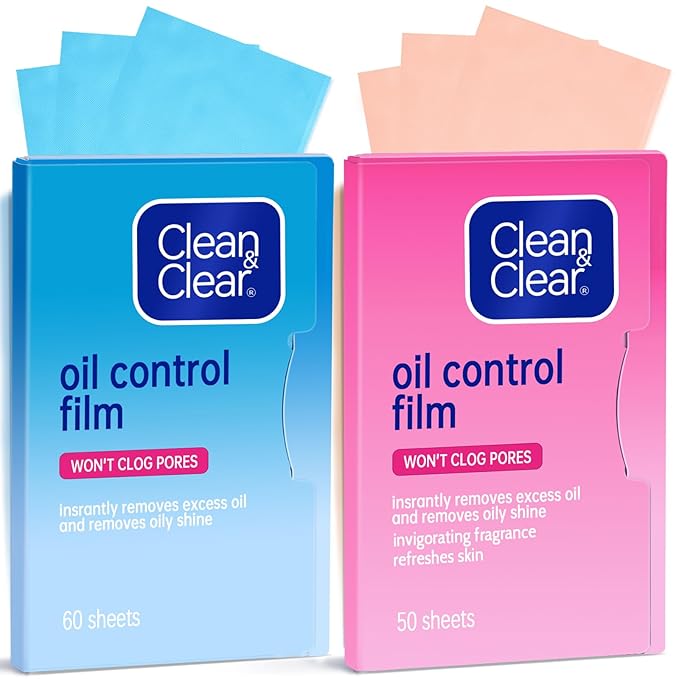 Oil Absorbing Tissues Oil Control Film, Oil Blotting Paper Same Series with Clean & Clear Oil Absorbing Facial Sheets for Oily Skin, 60 sheets Blue + 50 sheets Pink-VivaGrace Women