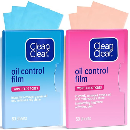 Oil Absorbing Tissues Oil Control Film, Oil Blotting Paper Same Series with Clean & Clear Oil Absorbing Facial Sheets for Oily Skin, 60 sheets Blue + 50 sheets Pink-VivaGrace Women