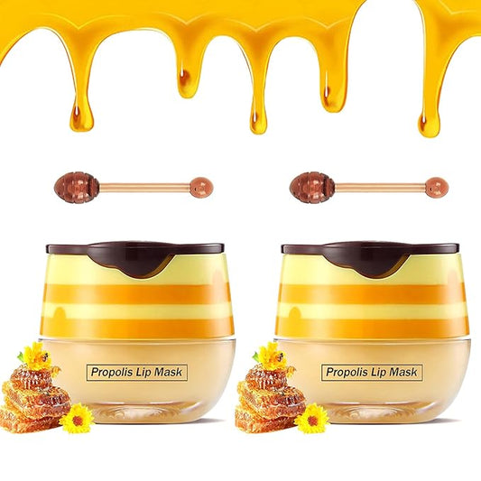 2PCS Bee Lip Balm Honey Pot,Honey Lip Mask Propolis Moisturizing Lip Balm with Stick,Propolis Moisturizing Honey Lip Balm,Hydrating & Prevention Dry and Cracked Lip,Lip Care Skin Care Products-VivaGrace Women