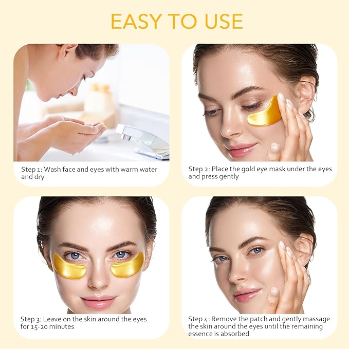 Under Eye Patches, Gold Eye Patches for Puffy Eyes and Dark Circles 24k Gold Under Eye Mask for Wrinkles Eye Bags for Women and Men Collagen Skincare Treatment (20pcs)-VivaGrace Women