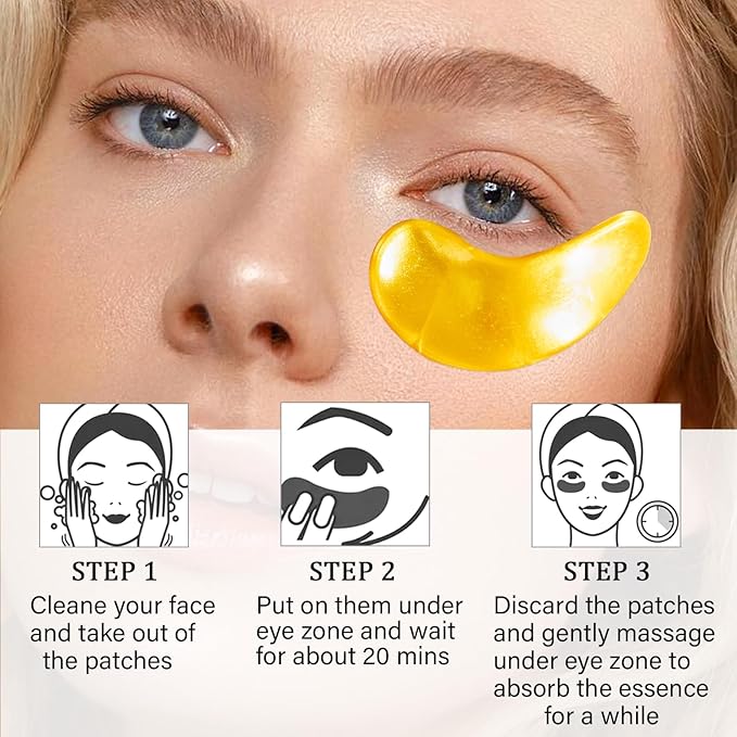 25 Paris Under Eye Patches Eye Mask for Puffy Eyes, Reducing Dark Circles, Anti-Aging & Refreshing, Collagen Eye Mask Eye Pads for Skin Care, 24K Gold-VivaGrace Women
